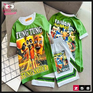 Set đồ bộ thun lạnh bé trai in 3D hoạt hình brain not tung tung tung sahur cho bé từ 10 đến 43kg