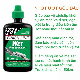Dầu Tra Sên/Xích Xe Đạp Finish Line 120ML MTB Touring City Cải Thiện Bộ Truyền Động Êm Mượt Hơn Với Ceramic, Ít Bám Bụi