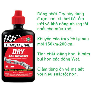 Dầu Tra Sên/Xích Xe Đạp Finish Line 120ML MTB Touring City Cải Thiện Bộ Truyền Động Êm Mượt Hơn Với Ceramic, Ít Bám Bụi