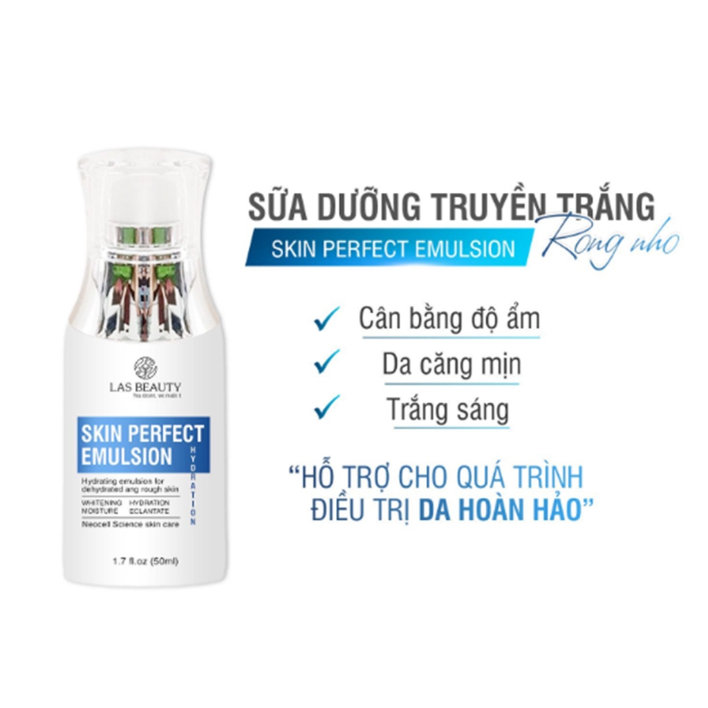 Sữa dưỡng Rong Nho Nhật Bản Las Beauty truyền trắng dưỡng da căng bóng Skin Perfect Emulsion 50ml Tặng kèm vỉ vitamin E