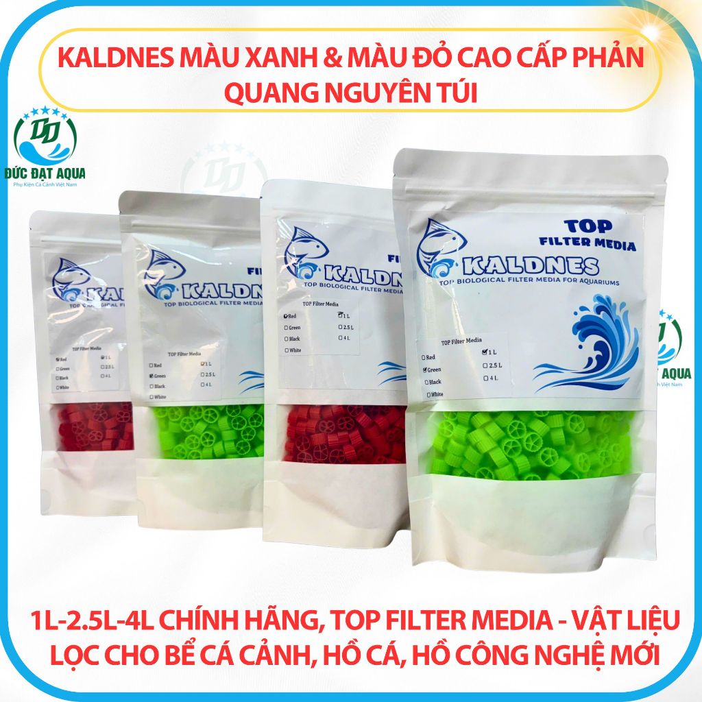 Kaldnes màu xanh & màu đỏ cao cấp nguyên túi 1L-2.5L-4L chính hãng, TOP FILTER MEDIA vật liệu lọc bể cá cảnh