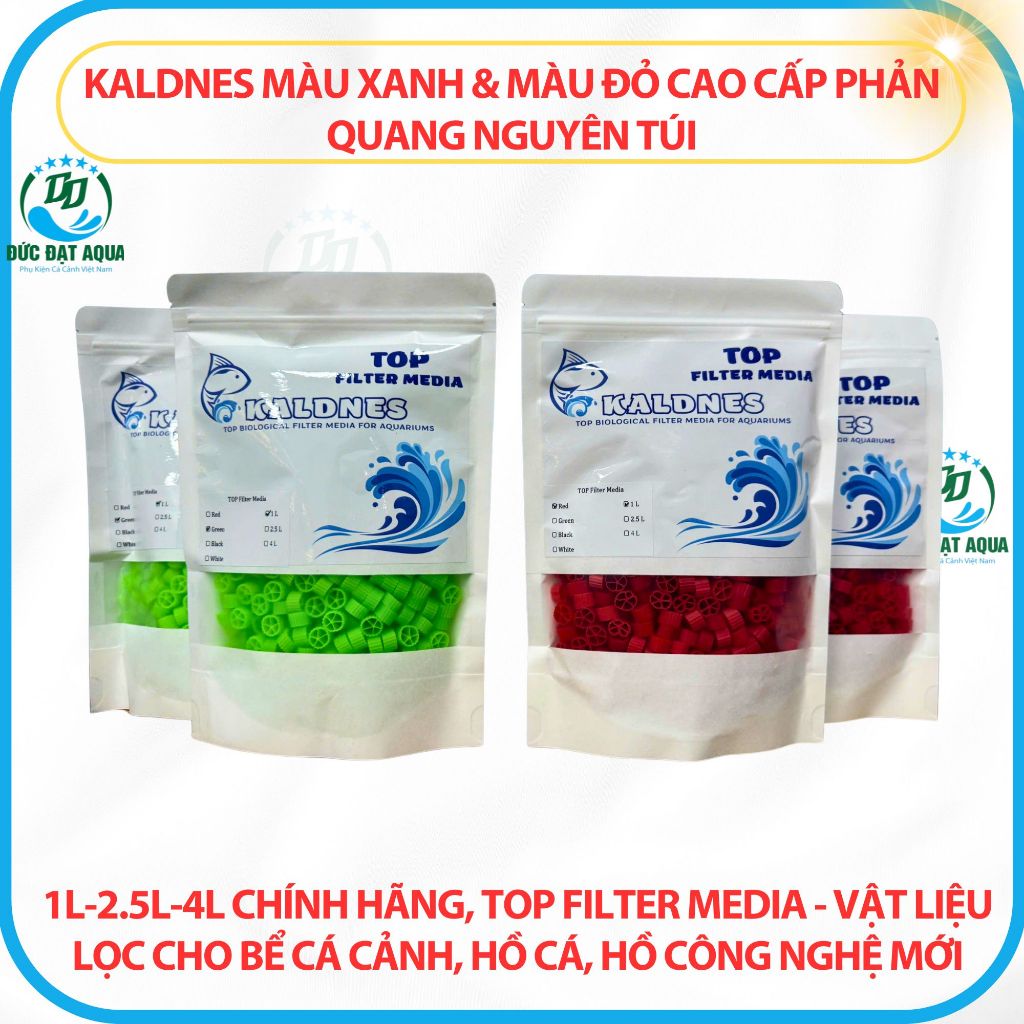 Kaldnes màu xanh & màu đỏ cao cấp nguyên túi 1L-2.5L-4L chính hãng, TOP FILTER MEDIA vật liệu lọc bể cá cảnh 2