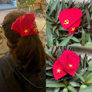 Dây cột tóc Scrunchie vuông đỏ in ngôi sao, cờ đảng Việt Nam thích hợp với các ngày lễ của Tổ Quốc