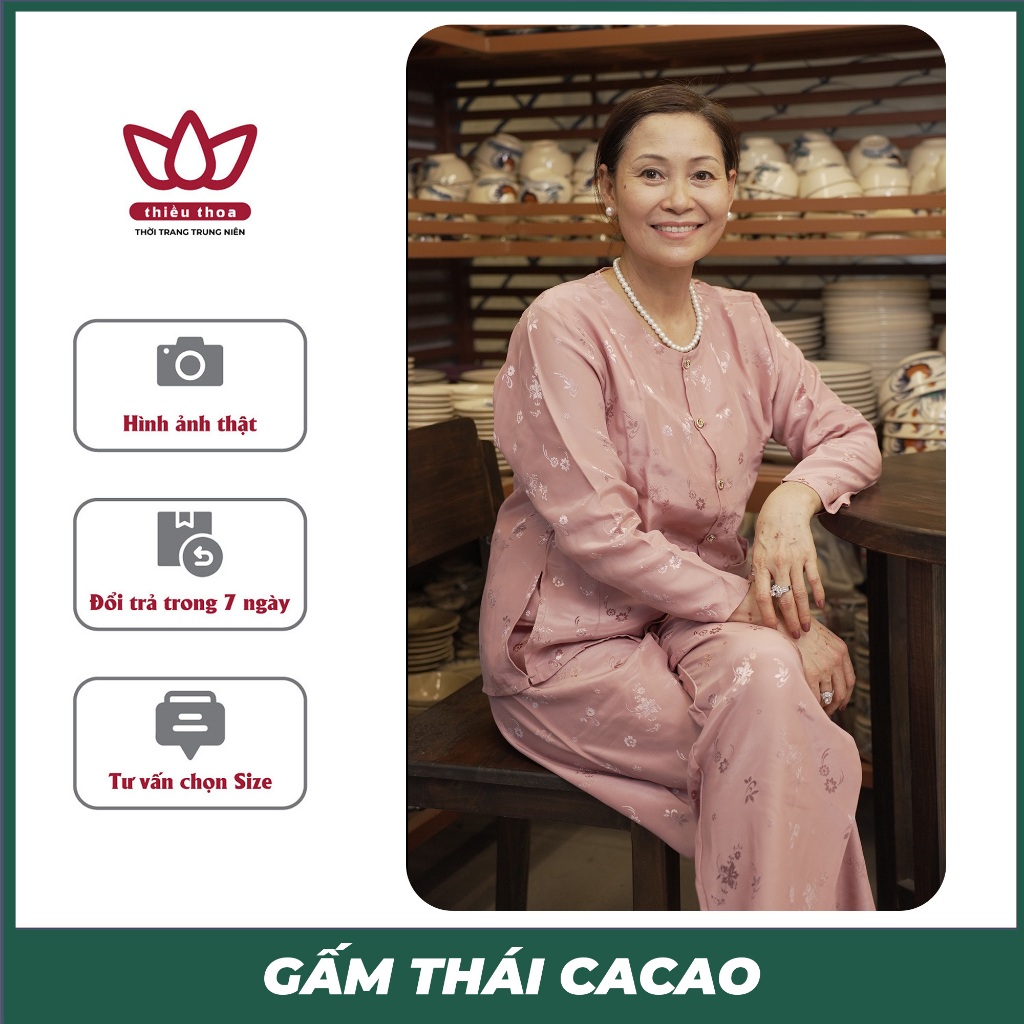 Đồ Bộ Trung Niên Gấm Lụa Cho Bà Cao Cấp TAY DÀI Sang Trọng Tỏa Sáng Phù Hợp Dành Tặng Cho Mẹ Cho Bà