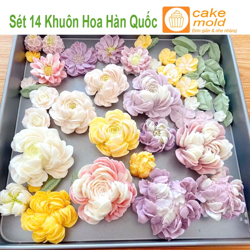 Set 14 khuôn silicon hoa Hàn Quốc trang trí bánh kem rau câu socola