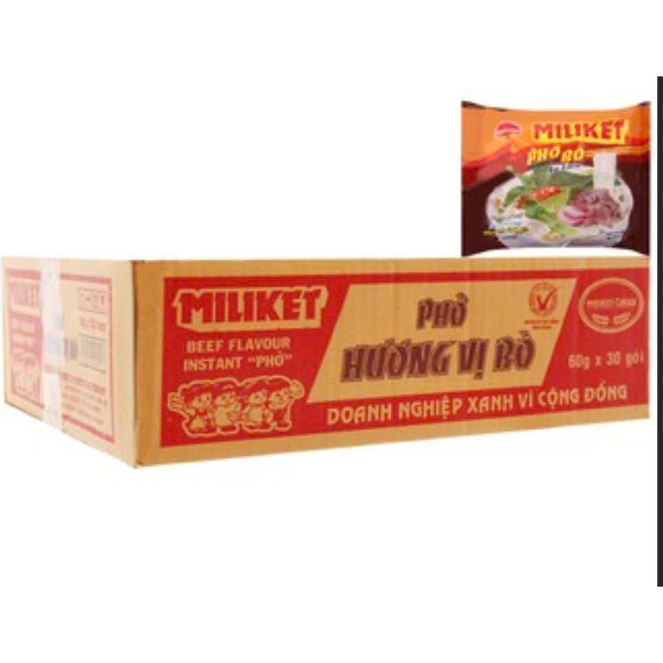 Thùng 30 gói Phở Miliket hỗn hợp 3 vị (bò, gà, chay) thơm ngon chuẩn vị, Mix vị theo yêu cầu