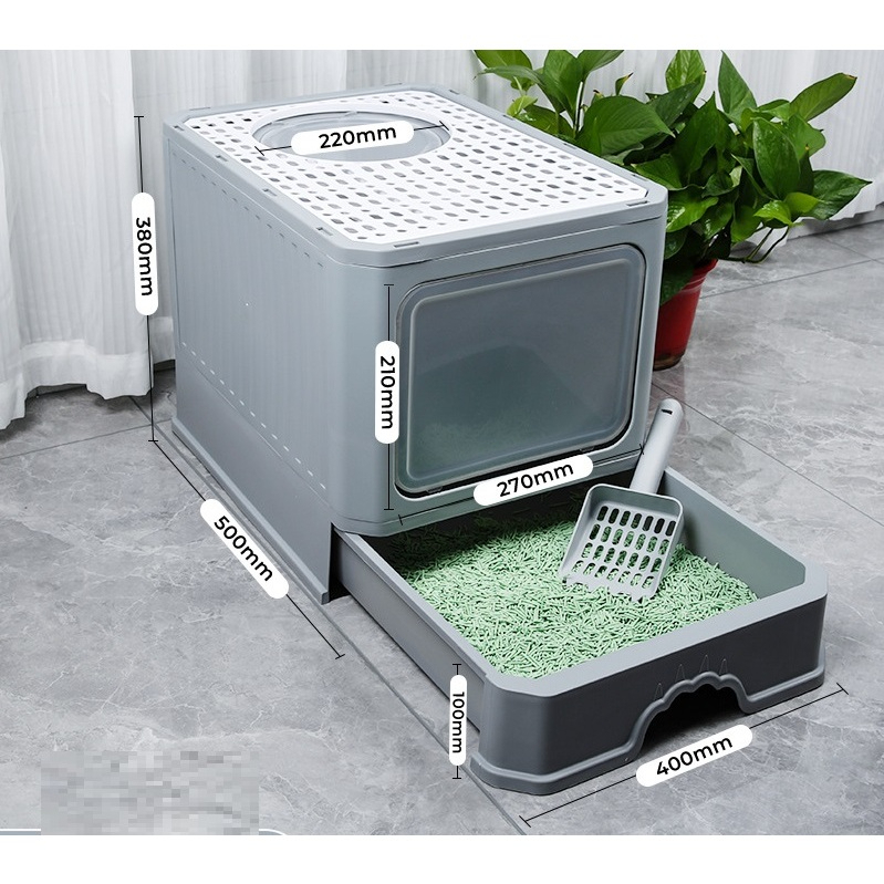 (HỎA TỐC) Nhà vệ sinh cho mèo 2 cửa chống văng cát có ngăn kéo size lớn ...