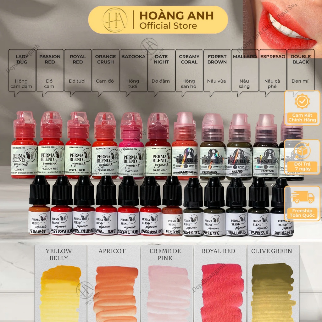 Mực Perma Blend Hữu Cơ – Chính Hãng USA | Lên Màu Siêu Đậm, Bong Chuẩn Màu, An Toàn Cho Phun Xăm Môi