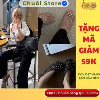 Giày bệt nữ da PU tổng hợp dệt vải đế cao su phong cách tiểu thư sang trọng quý phái dễ đi
