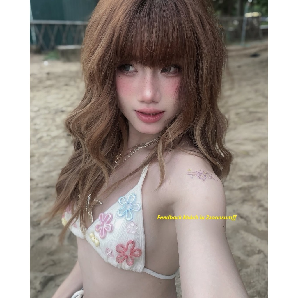 [HỎA TỐC HÀ NỘI] 2Soonsumff Bộ bikini 2 mảnh đính buộc dây tí hon đính hoa DIY sexy đi biển mùa hè cho nữ