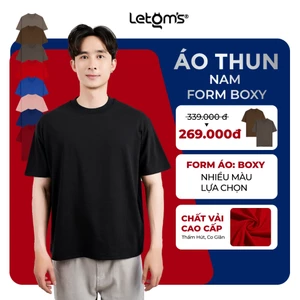 Áo Thun Nam Form Boxy LeTom's, Cotton 250GSM, Co Giãn, Thấm Hút, Form Rộng, Nhiều Màu Hot Trend