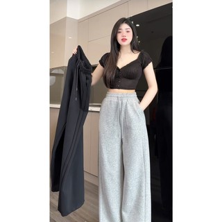 Quần Ống Suông Vải Nỉ Ép 2 Da Dày Dặn Cạp Chun Co Giãn Có Túi 2 Bên Phong Cách Trẻ Trung