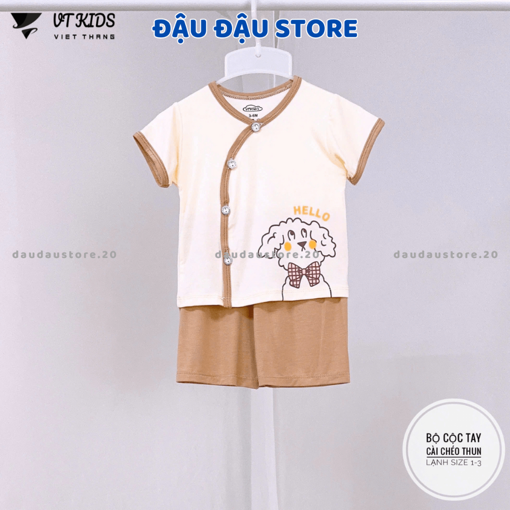 [Mẫu Mới] Set 2/3/5 Bộ Cộc Tay VT Thun Lạnh Màu In Hoạ Tiết Mềm Mịn Mát Cho Bé Sơ Sinh 3-9kg VT-CL19  Đậu Đậu Store