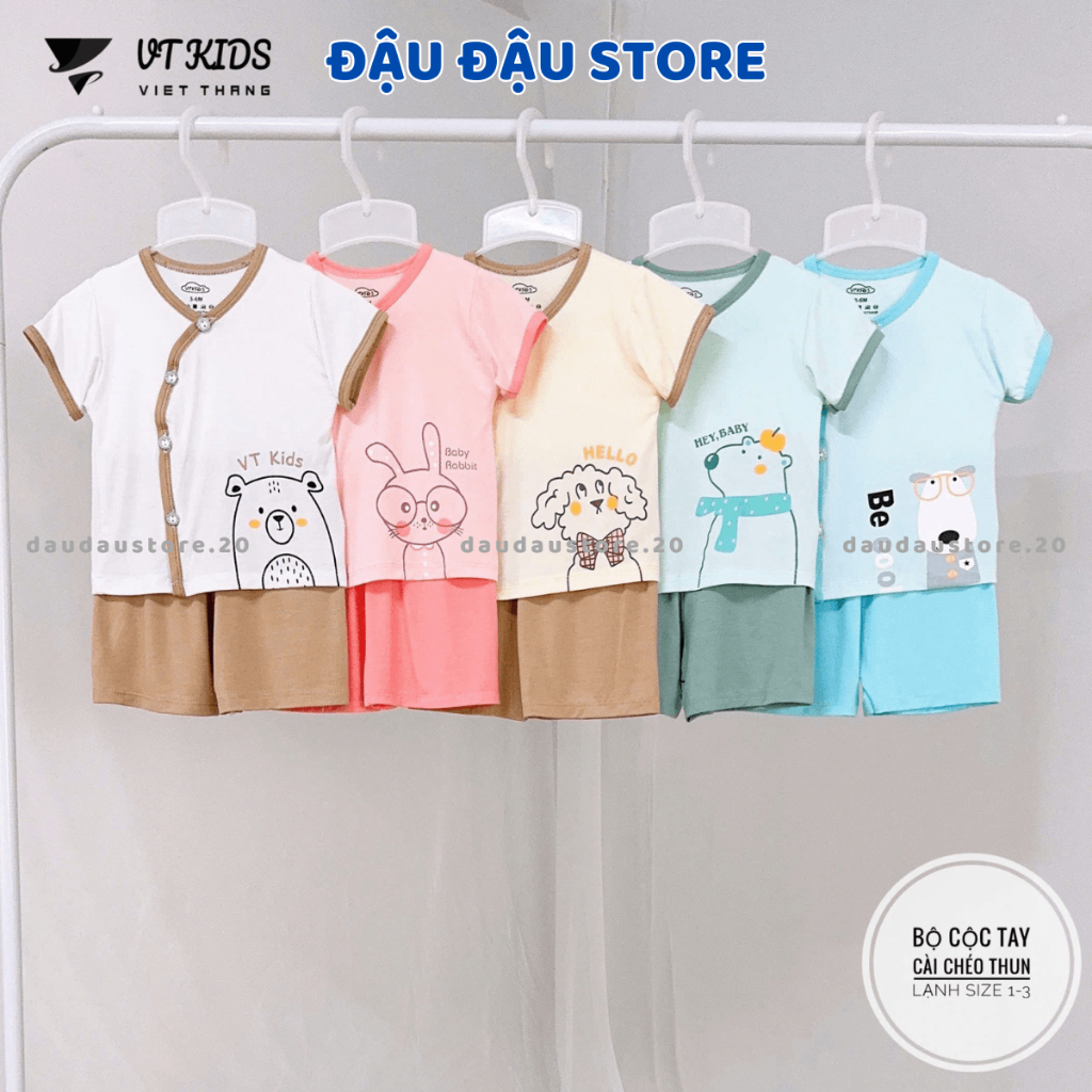 [Mẫu Mới] Set 2/3/5 Bộ Cộc Tay VT Thun Lạnh Màu In Hoạ Tiết Mềm Mịn Mát Cho Bé Sơ Sinh 3-9kg VT-CL19  Đậu Đậu Store