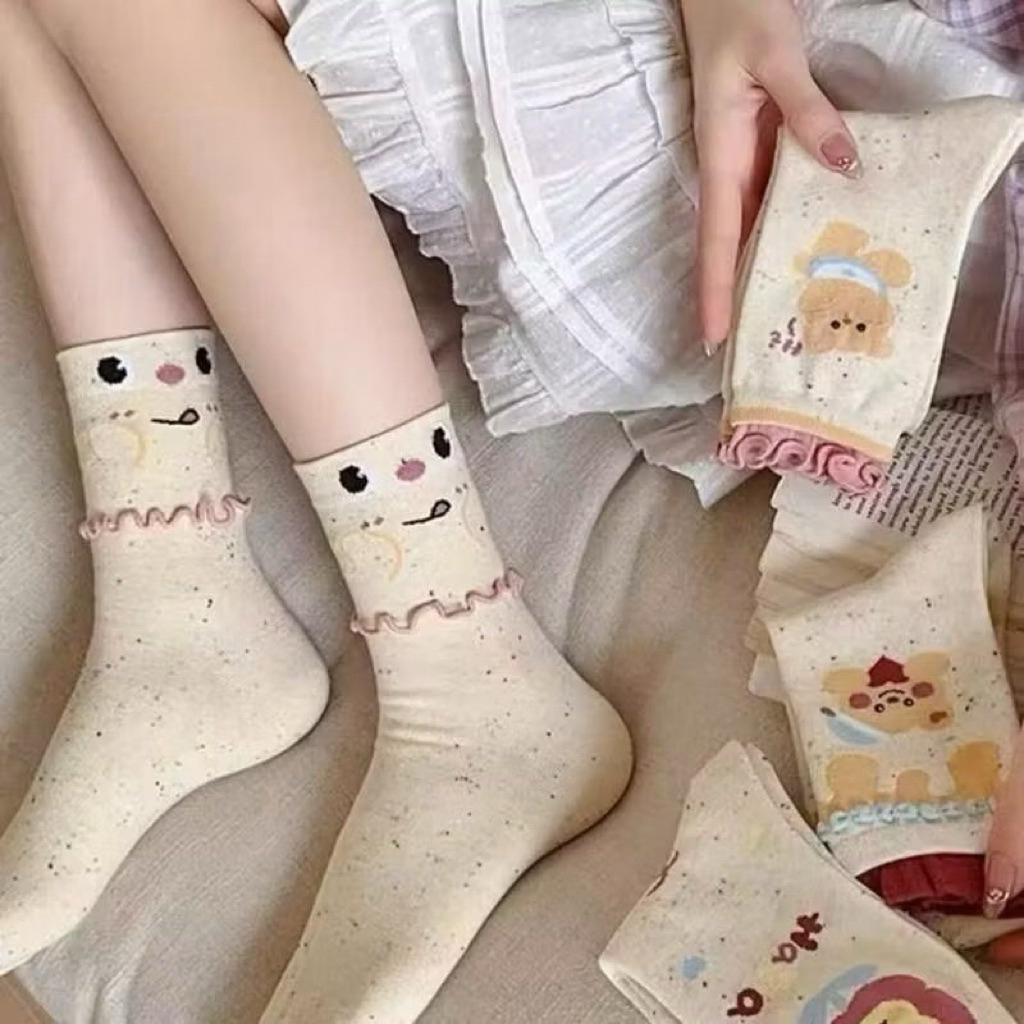 Set 10 đôi tất cổ cao hoạ tiết hoạt hình cute dày dặn