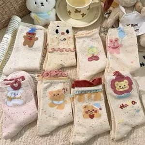 Set 10 đôi tất cổ cao hoạ tiết hoạt hình cute dày dặn