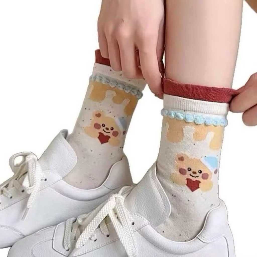Set 10 đôi tất cổ cao hoạ tiết hoạt hình cute dày dặn