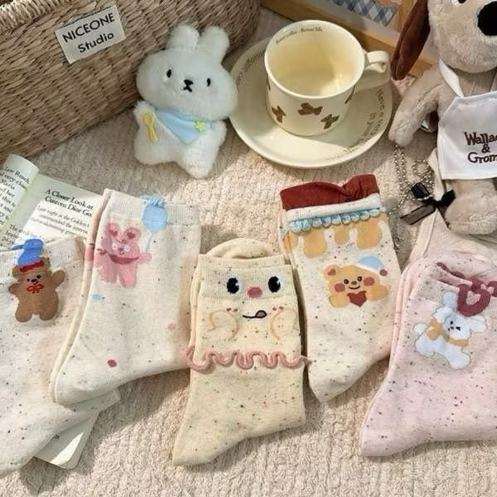 Set 10 đôi tất cổ cao hoạ tiết hoạt hình cute dày dặn