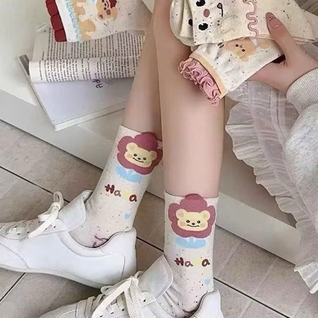 Set 10 đôi tất cổ cao hoạ tiết hoạt hình cute dày dặn