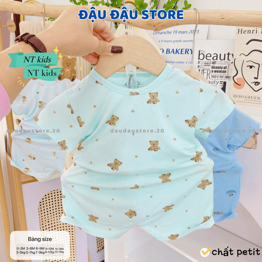 [Bộ Cài Vai] Set 2/3 bộ cộc tay cài vai màu thun petit in hoạ tiết cho bé sơ sinh 4-14 kg NT-CV06 Đậu Đậu Store