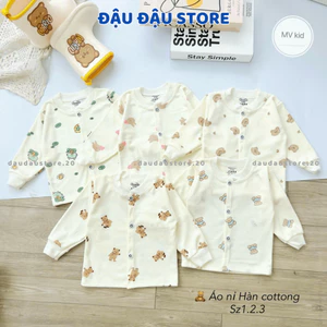 Set 5 Áo Dài Tay Thu Đông Sơ Sinh Nỉ Cotton Cúc Giữa Nền Kem Mềm Mịn cho bé sơ sinh 0 - 9 tháng AC00 Đậu Đậu Store