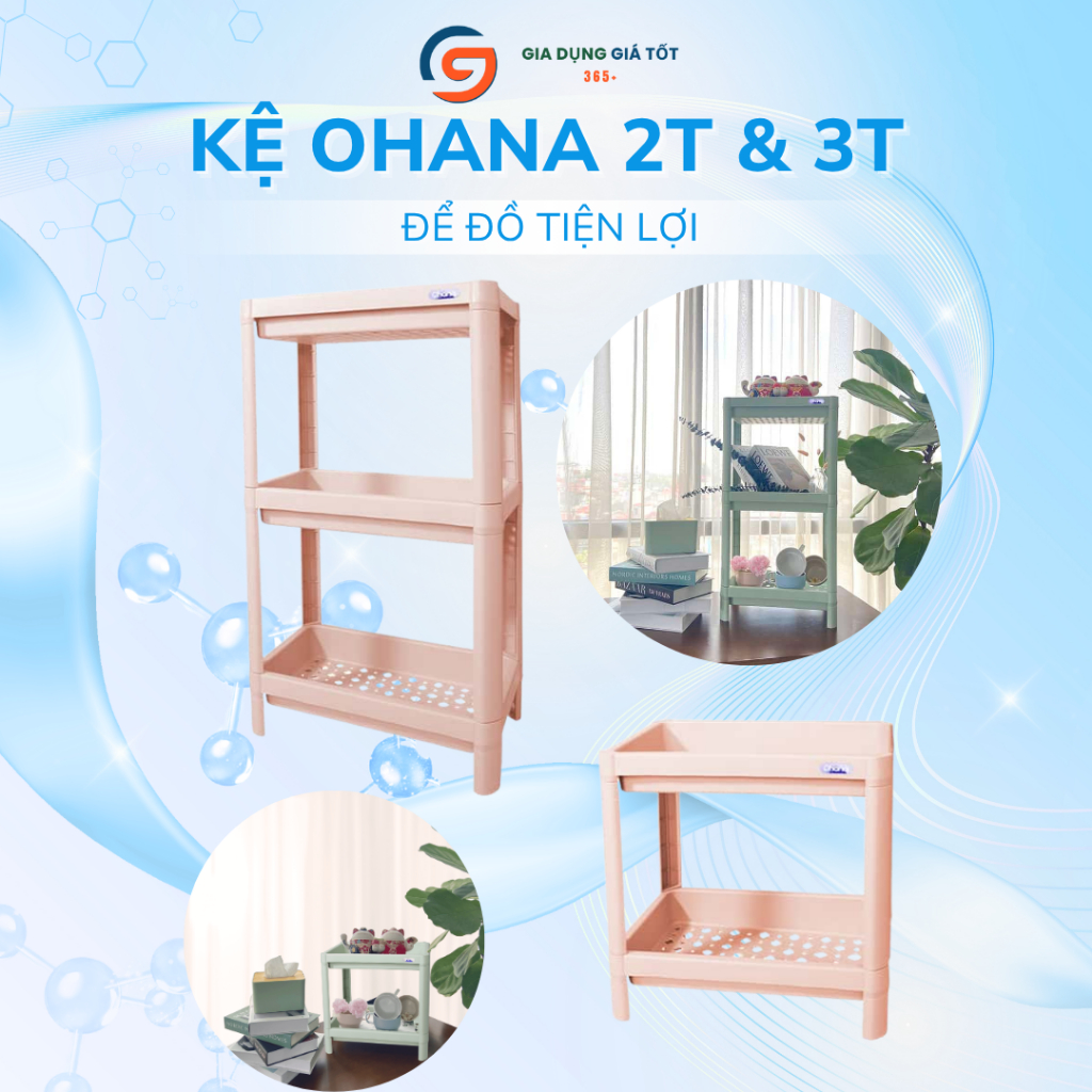 Kệ nhựa 2 tầng/3 tầng Ohana nhỏ gọn - kệ để bàn trang trí, đựng sách, đồ cá nhân, dụng cụ học tập