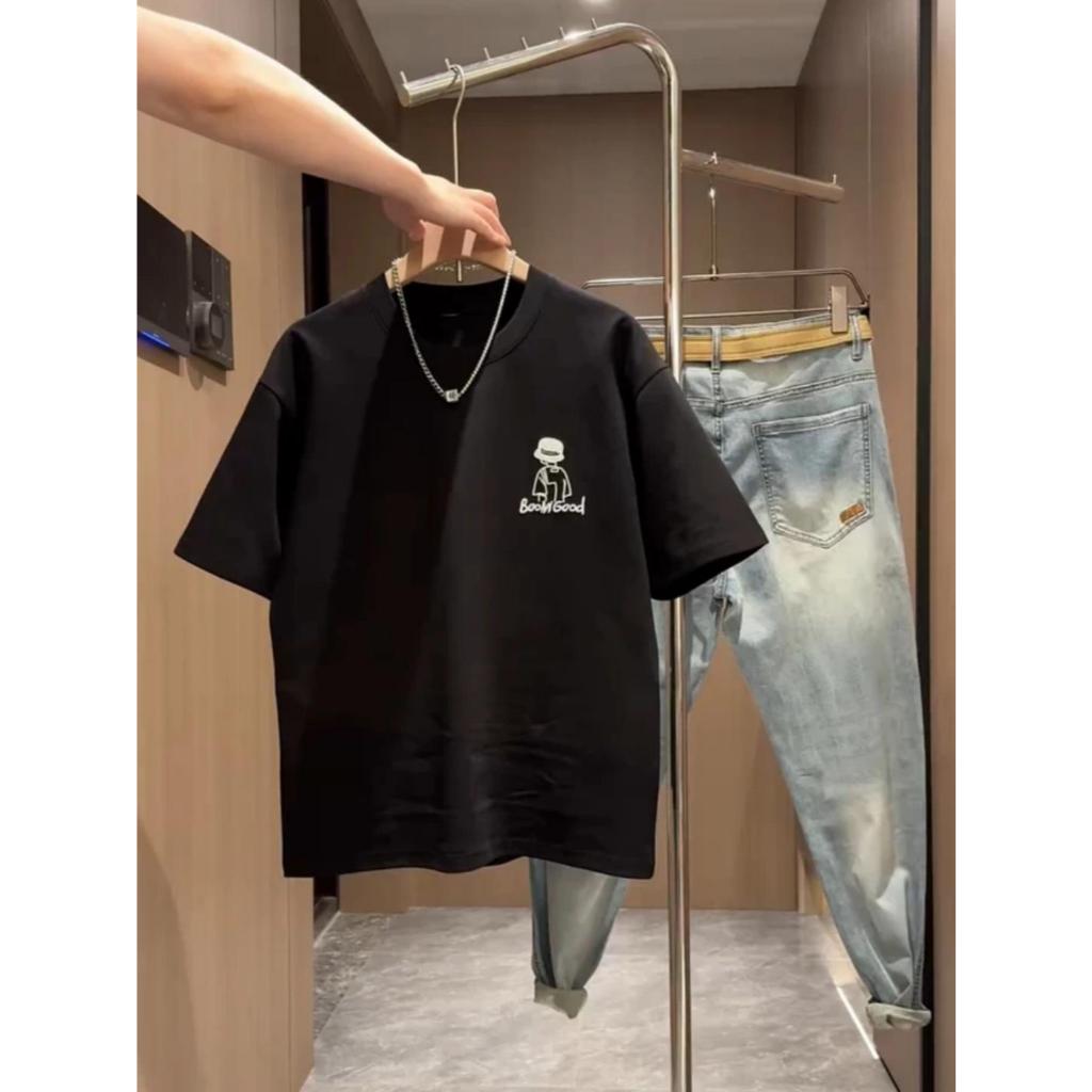 Áo thun HappyTee - Áo nam Boy Phố BOOMGOOD cotton 100 cao cấp 2 màu Đen Trắng 2 mặt