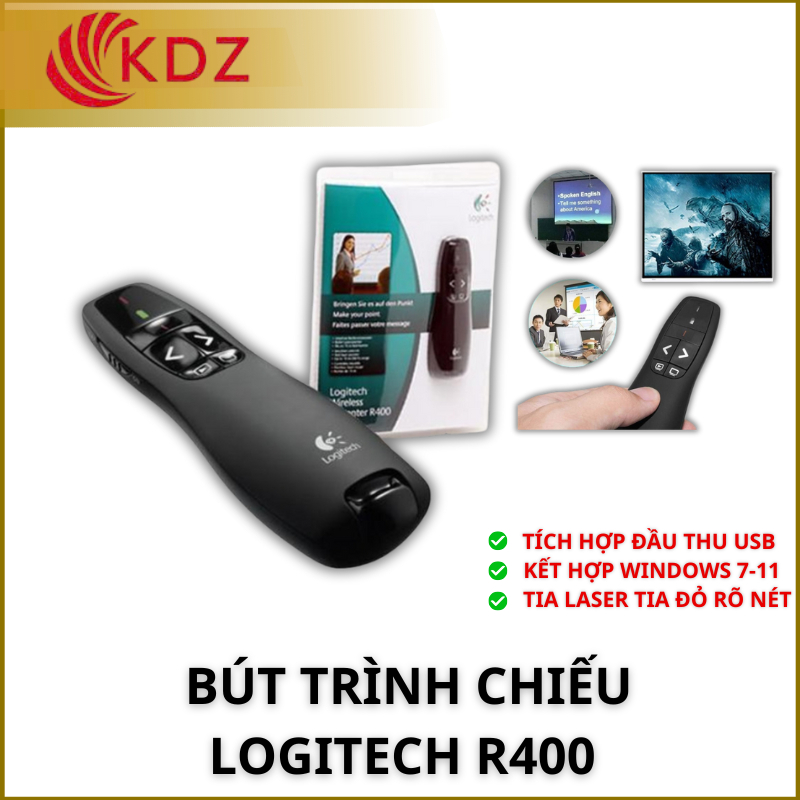 Bút Trình Chiếu Logitech R400 Chính Hãng – Laser Đỏ – Không Dây – USB ...