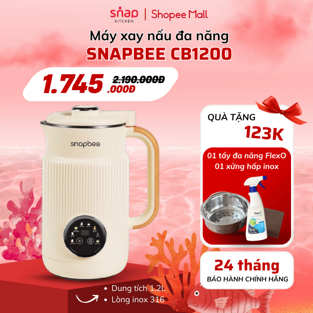 Máy Làm Sữa Hạt Đa Năng SNAPBEE CB1200 1.2L, Độ Ồn Thấp Dễ Sử Dụng ...