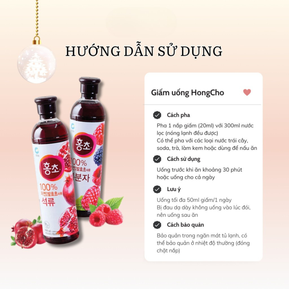 [Combo 2 Vị] Nước Uống Pha Chế Hongcho Vị Lựu Đỏ và Mâm Xôi - Chai 500ml/900ml