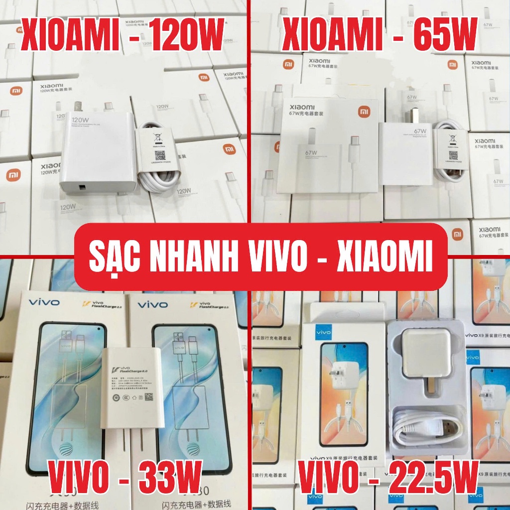 Bộ Sạc Nhanh Vivo-Xiaomi Đầy Đủ Các Dòng Hỗ Trợ Sạc Siêu Nhanh Độ Bền Cao BH 6 Tháng