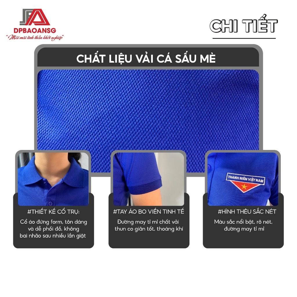 Áo Thun Đoàn Thanh Niên NAM NỮ Logo Thêu - Áo Thun Tình Nguyện Vải Cá Sấu Mè Thoáng Mát