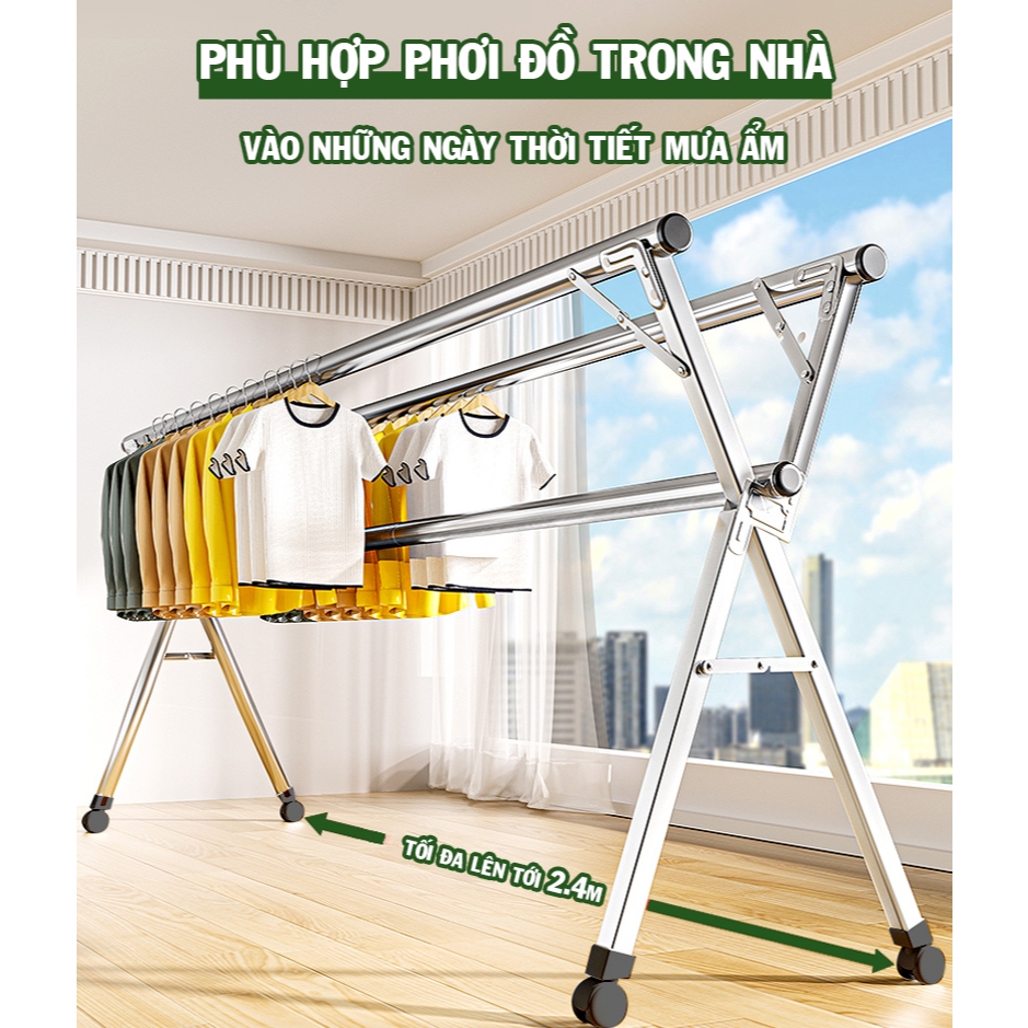 Xào đồ phơi quần áo giá treo quần áo trong nhà không gỉ có bánh xe tiện lợi