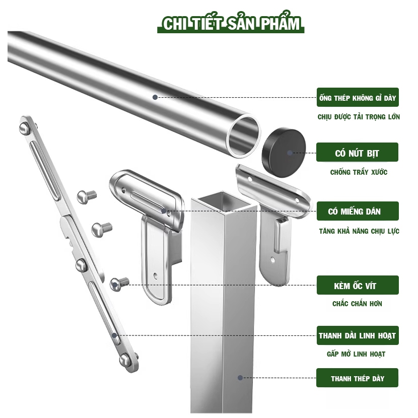 Giá treo quần áo Xào phơi đồ trong nhà thép không gỉ có bánh xe tiện lợi