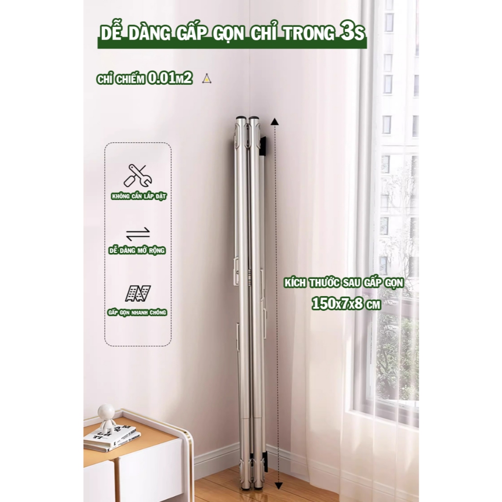 Sào phơi đồ kệ quần áo trong nhà có bánh xe di chuyển tiện lợi