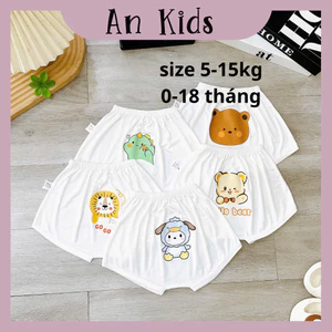 Quần đùi chip đáp mông NỀN TRẮNG KEM in hình thú đáng yêu cho bé 4-14kg