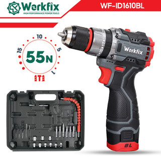 Máy khoan pin cầm tay Workfix WF-ID1610BL, Khoan sắt, Khoan gỗ, Bắt vít - Động Cơ Không Chổi Than