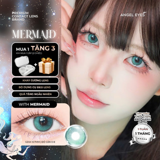 Lens xanh Mermaid thương hiệu Angel Eyes độ cận 0-9, kính áp tròng xanh giãn tròng Dia 14.5mm