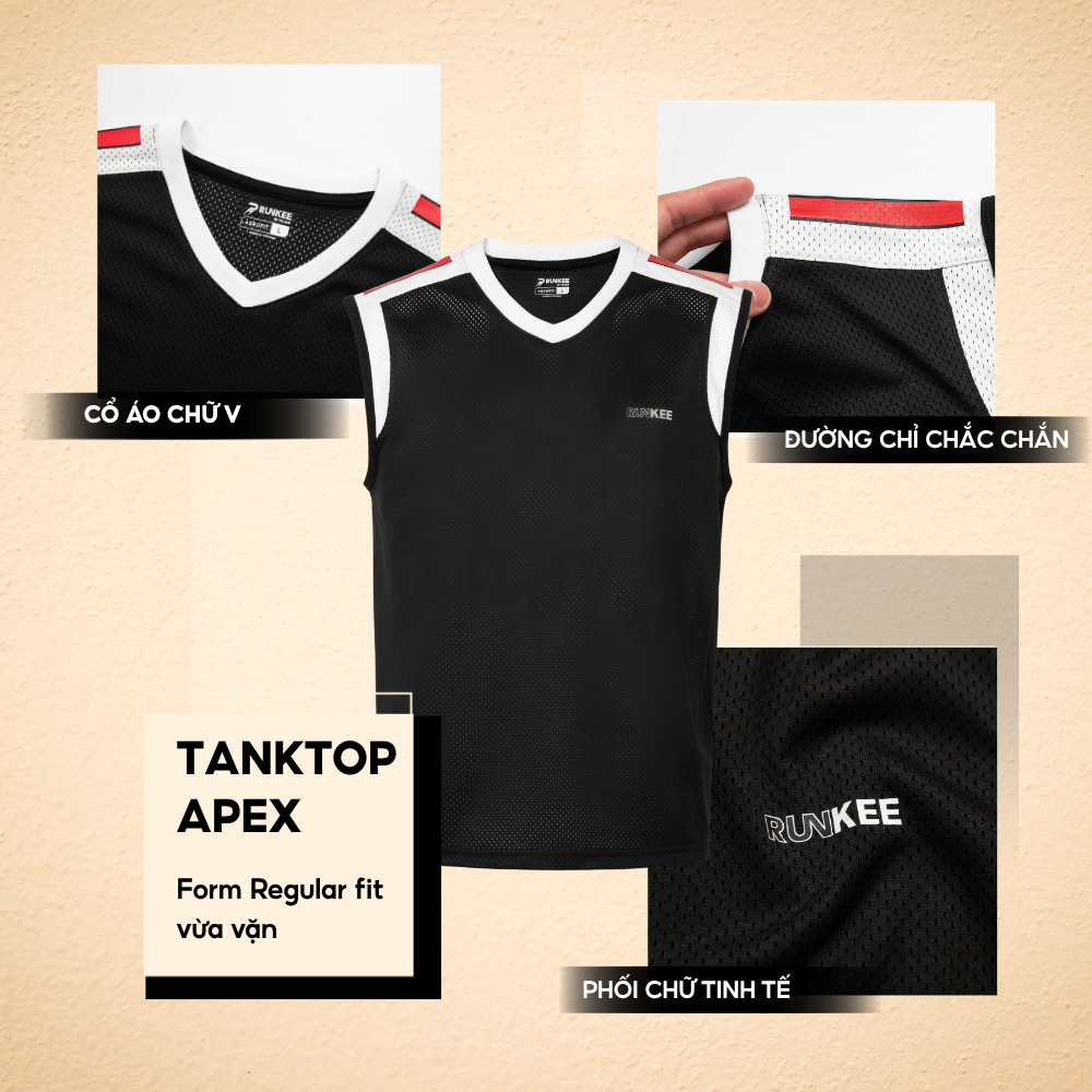 [RUNKEE COLLECTION] Áo tanktop nam APEX, form Regular fit, vải Cotton Eyelet lưới thoáng mát, phong cách thể thao -FEAER