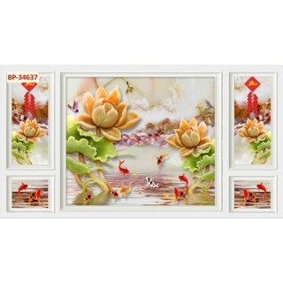 Tranh giả phào chỉ dán tường phù hợp trang trí phòng khách nhà hàng, tranh 3D in trên chất liệu vải lụa (tặng keo dán)