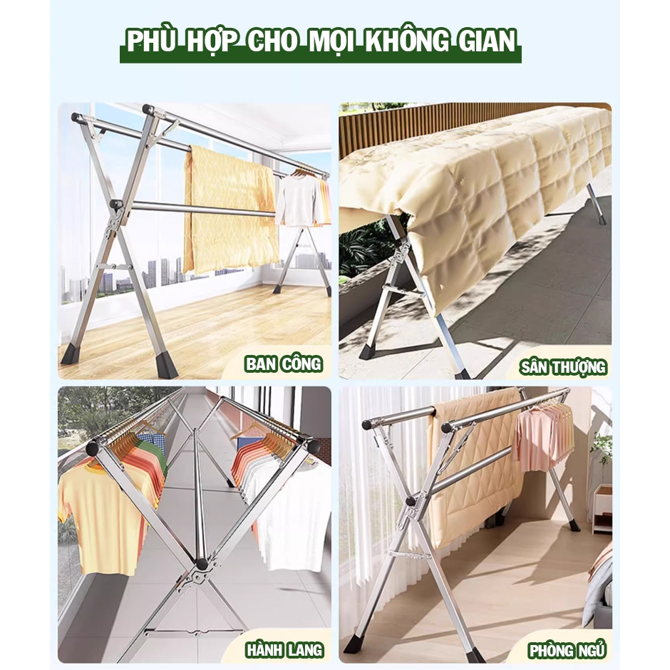 Sào phơi đồ kệ quần áo trong nhà có bánh xe di chuyển tiện lợi