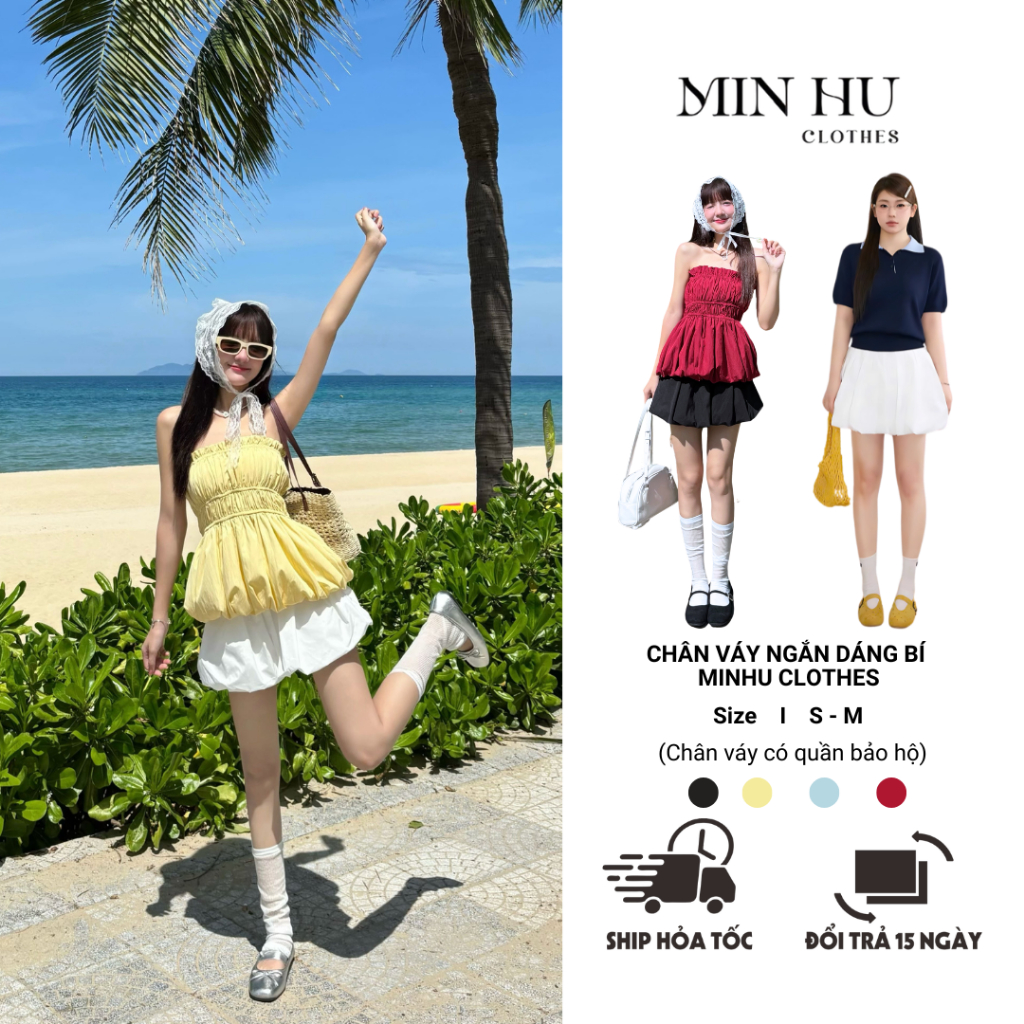 Chân Váy Bí Phồng MINHU CLOTHES Chân Váy Ngắn Lưng Chun Kèm Quần Bảo Hộ ...