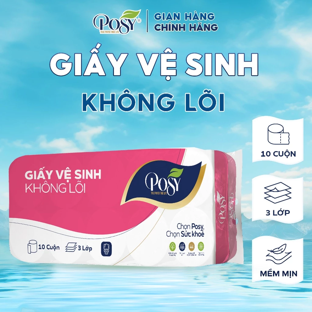 POSY_[COMBO GIA ĐÌNH] - MUA 2 BỊCH GVS POSY 10 CUỘN 3 LỚP CÓ LÕI - KHÔNG LÕI mềm mịn, tiết kiệm cho gia đình ảnh 3