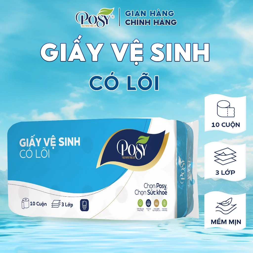POSY_[COMBO GIA ĐÌNH] - MUA 2 BỊCH GVS POSY 10 CUỘN 3 LỚP CÓ LÕI - KHÔNG LÕI mềm mịn, tiết kiệm cho gia đình ảnh 4