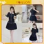Váy Xanh Than Chất Tuyết Mưa Phối Cổ Sơmi Khoá Xếp Ly Đính Nơ Eo Hàng 2 Lớp Hoadanbistore