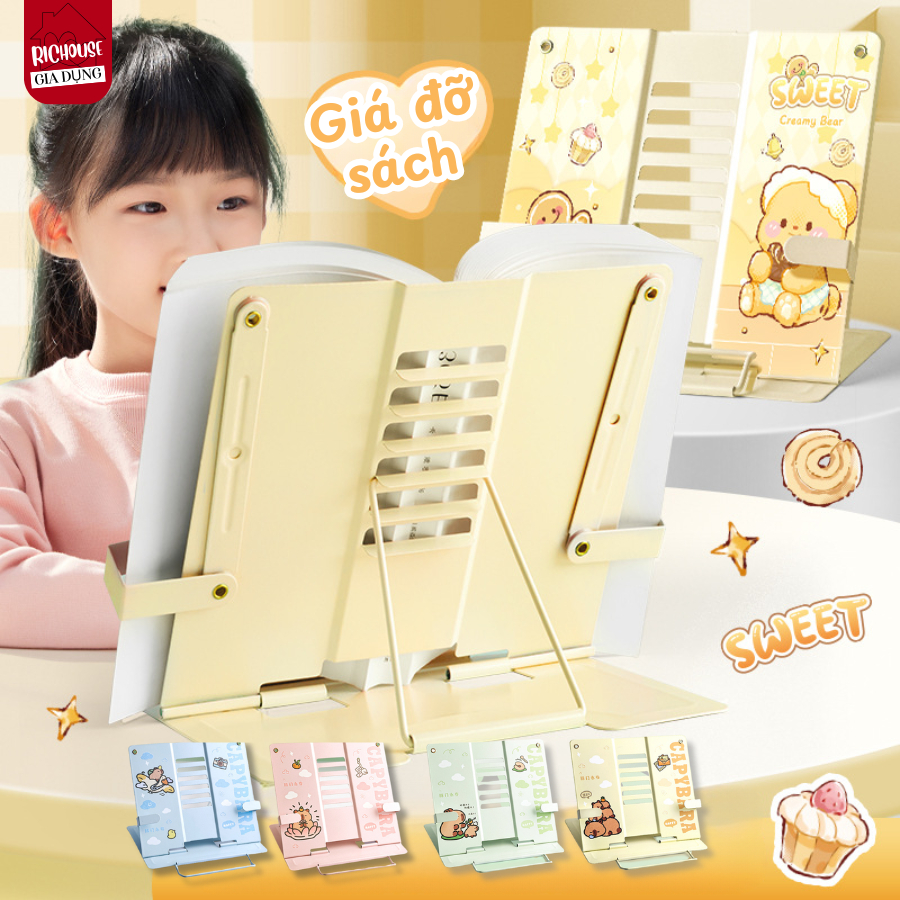 Giá Đỡ Sách, Kẹp Sách Gấp Gọn Điều Chỉnh Tư Thế Đọc Bằng Kim Loại Họa Tiết Ngộ Nghĩnh
