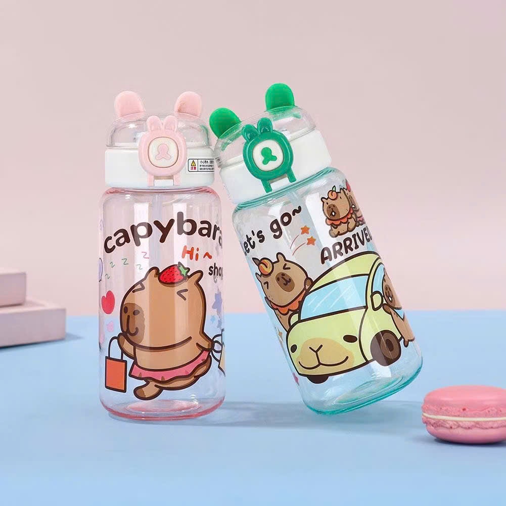 Bình nước Capybara dễ thương 500ml mẫu mới chất liệu an toàn khi sử dụng Bahu_Baby