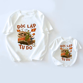 [ Tặng kèm cờ] Áo thun gia đình Độc lập Tự do kỉ niệm 80 năm ngày 2/9 phù hợp mặc các dịp lễ  , đi chơi [A605_01]