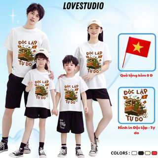 [ Tặng kèm cờ] Áo thun gia đình Độc lập Tự do kỉ niệm 80 năm ngày 2/9 phù hợp mặc các dịp lễ  , đi chơi [A605_01]