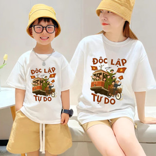 [ Tặng kèm cờ] Áo thun gia đình Độc lập Tự do kỉ niệm 80 năm ngày 2/9 phù hợp mặc các dịp lễ  , đi chơi [A605_01]
